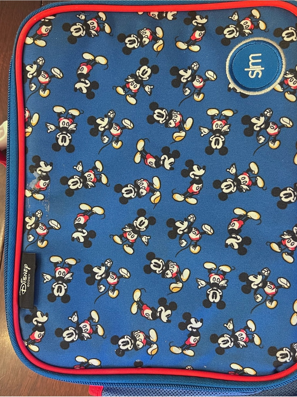 Disney Blue Mickey Mouse Lunch Bag with Red Trim and Yellow Accents